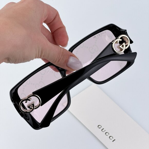 Gucci GG1692S 006 BRAND NEW Sunglasses Black Pink Mirror Logo Women Square main image 7